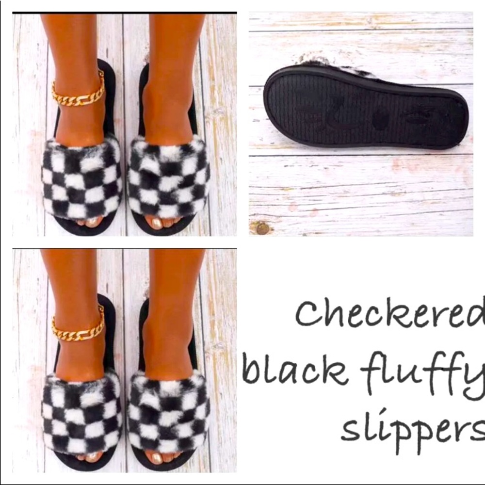 🛑 Checked Black/ white Slippers